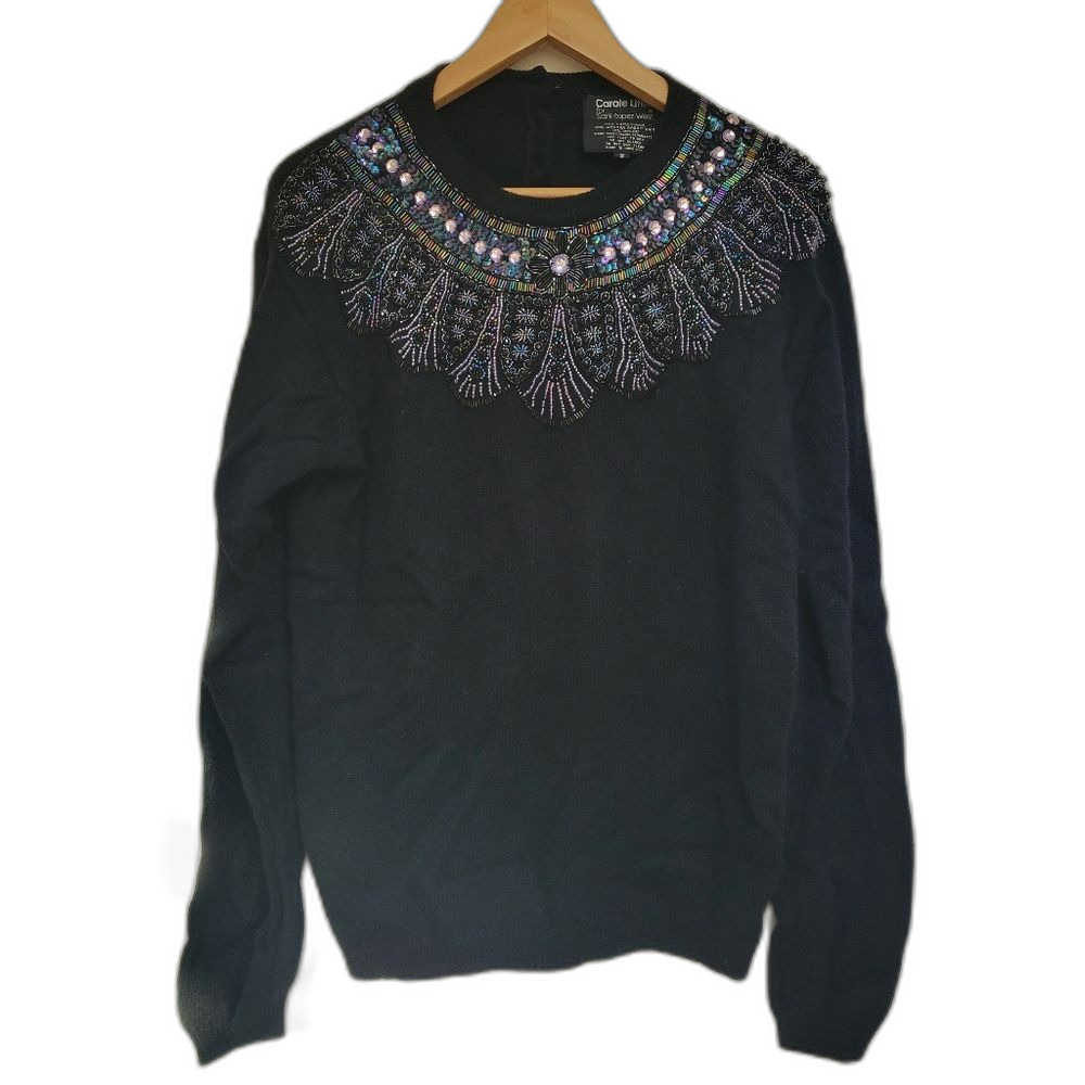 Vintage Carole Little St Tropez West | Beaded Lambswool Angora Sweater Luxury S
